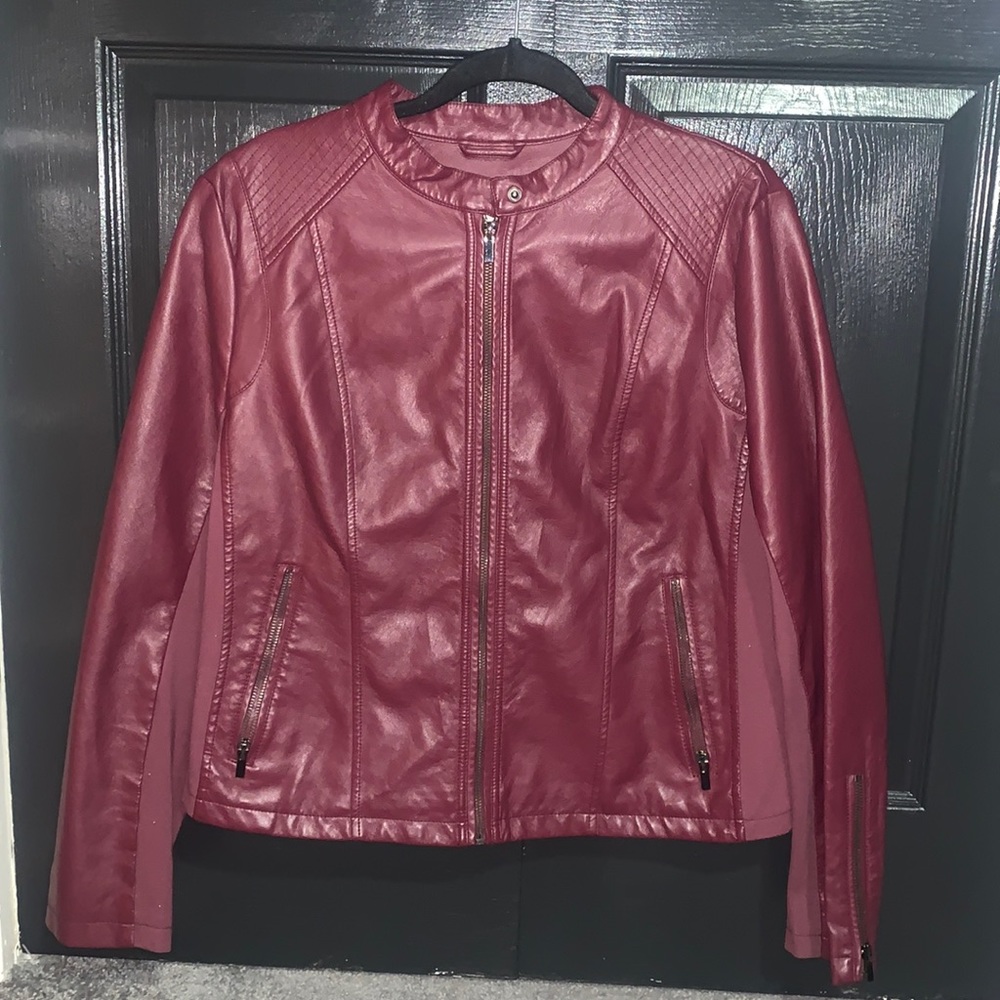 burgundy leather jacket, New York & Company